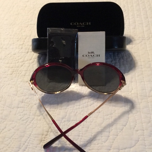 New Coach Round Red Sand Gradient Frame Sunglasses - Picture 4 of 6